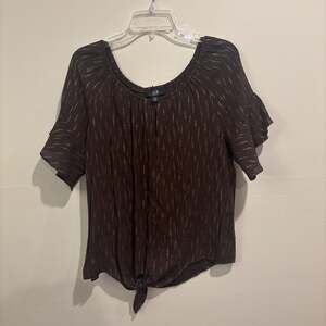AGB Womens Short Sleeve Blouse Dark Brown With Sparkling Design Size S